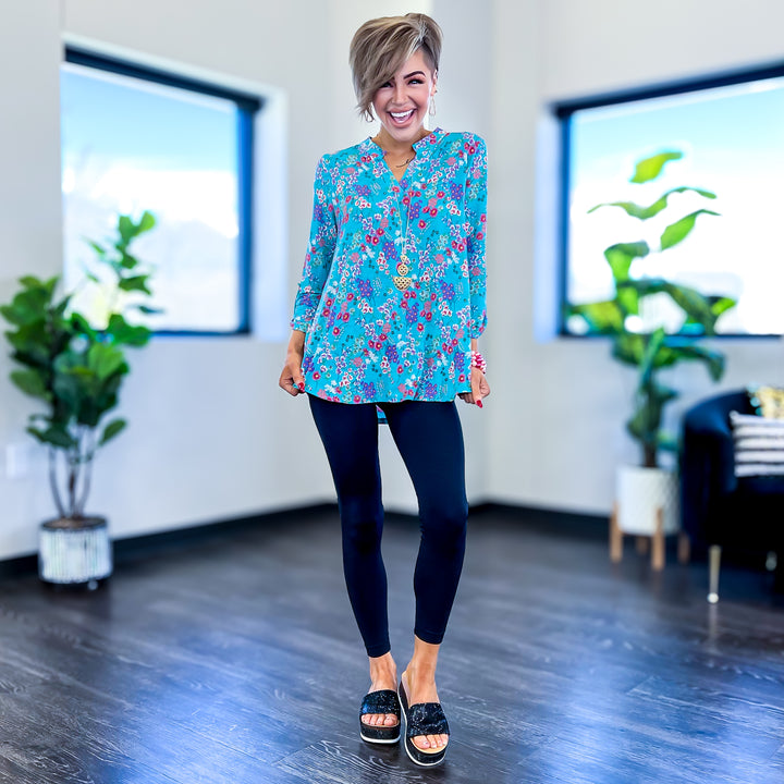 Turquoise Multi Floral Lizzy Top