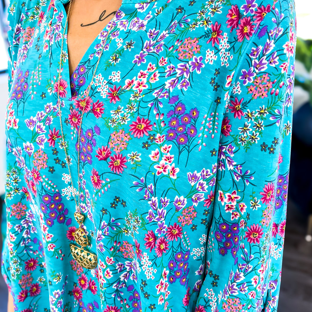 Turquoise Multi Floral Lizzy Top