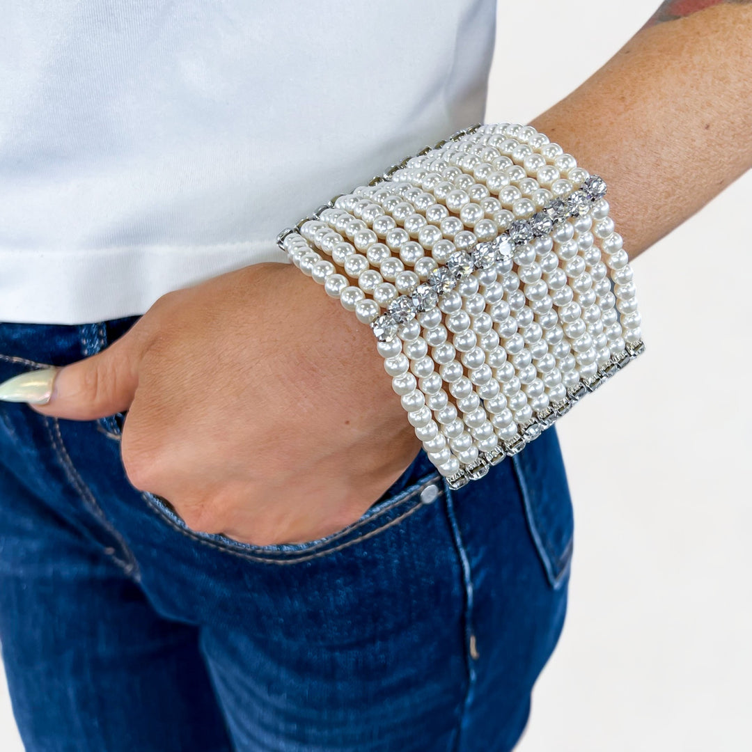 Crystal Accent Pearl Statement Bracelet