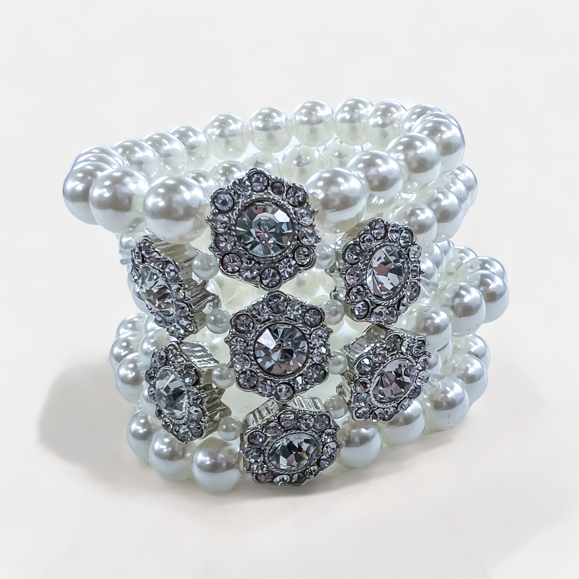 Crystal Flower Pearl Statement Bracelet