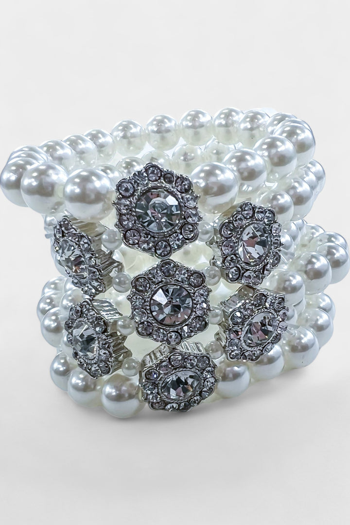 Crystal Flower Pearl Statement Bracelet