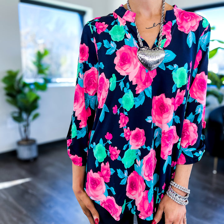 Navy & Pink Floral Lizzy Top