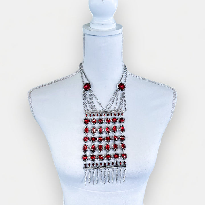 Red Crystal Statement Necklace Set