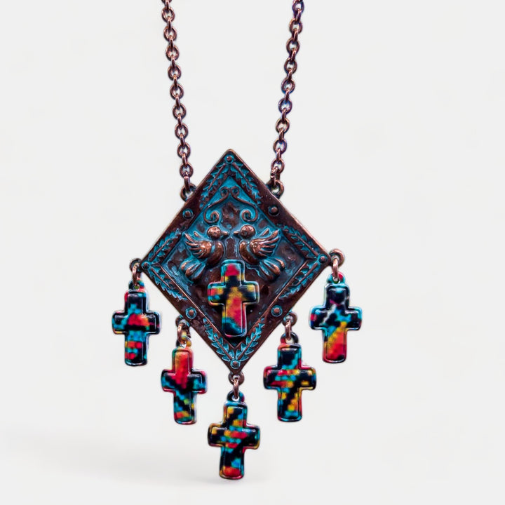 Patina Aztec Cross Charm Necklace Set