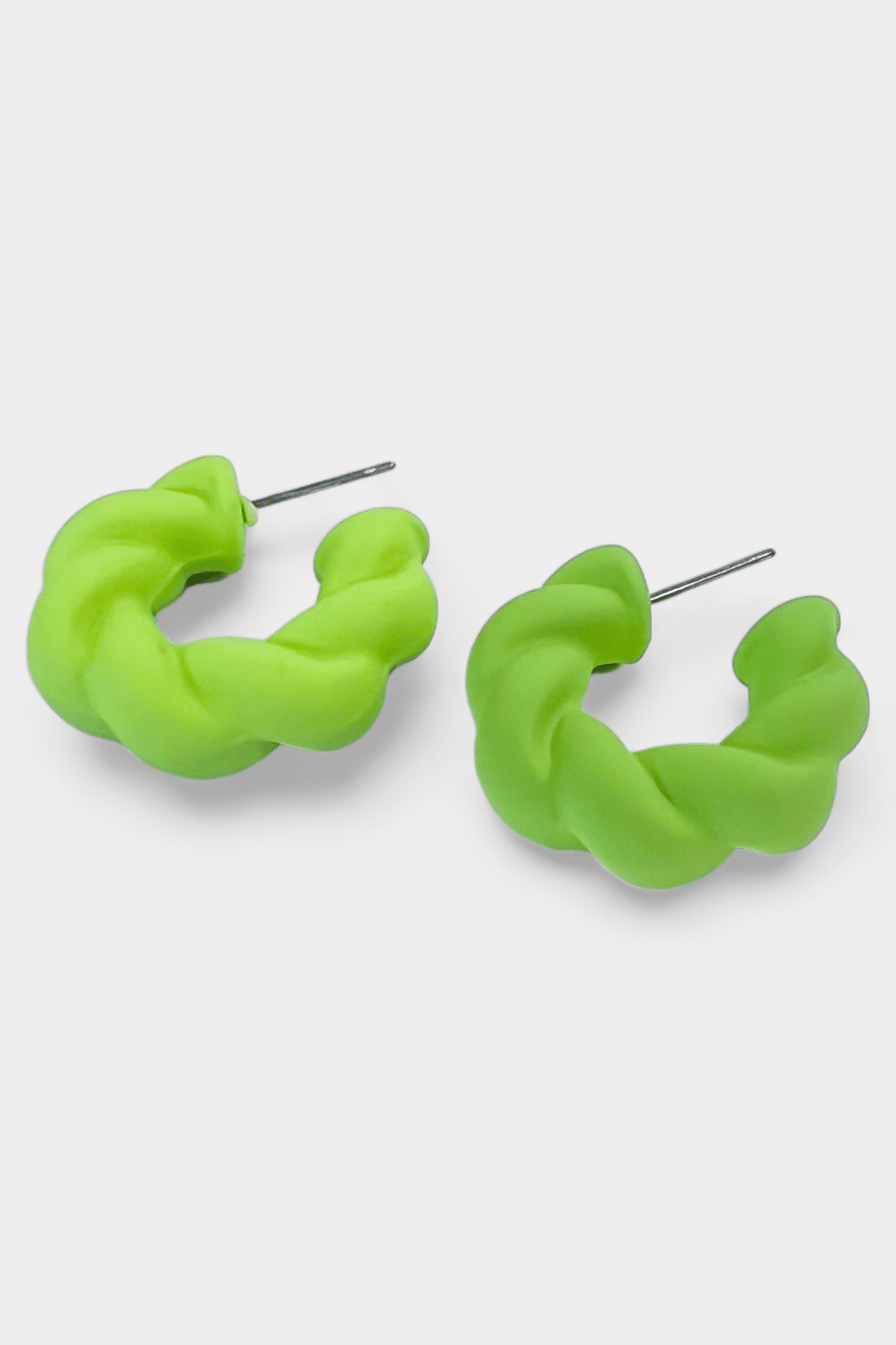 Green Matte Twisted Hoop Earrings