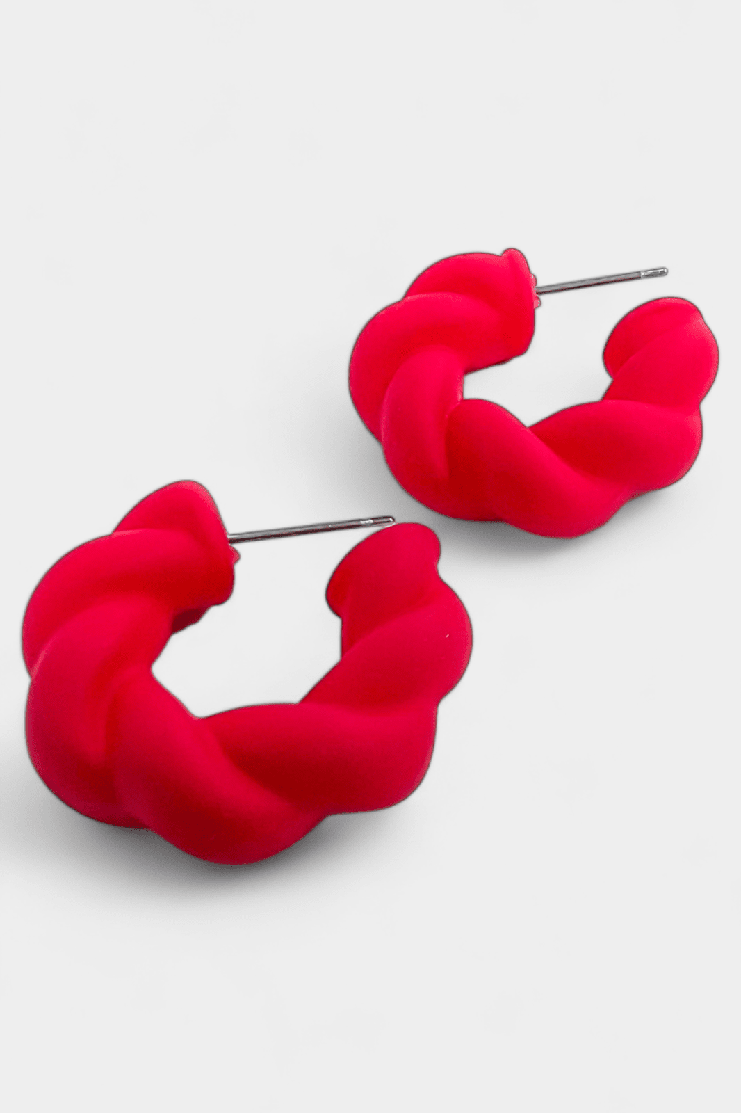 Red Matte Twisted Hoop Earrings