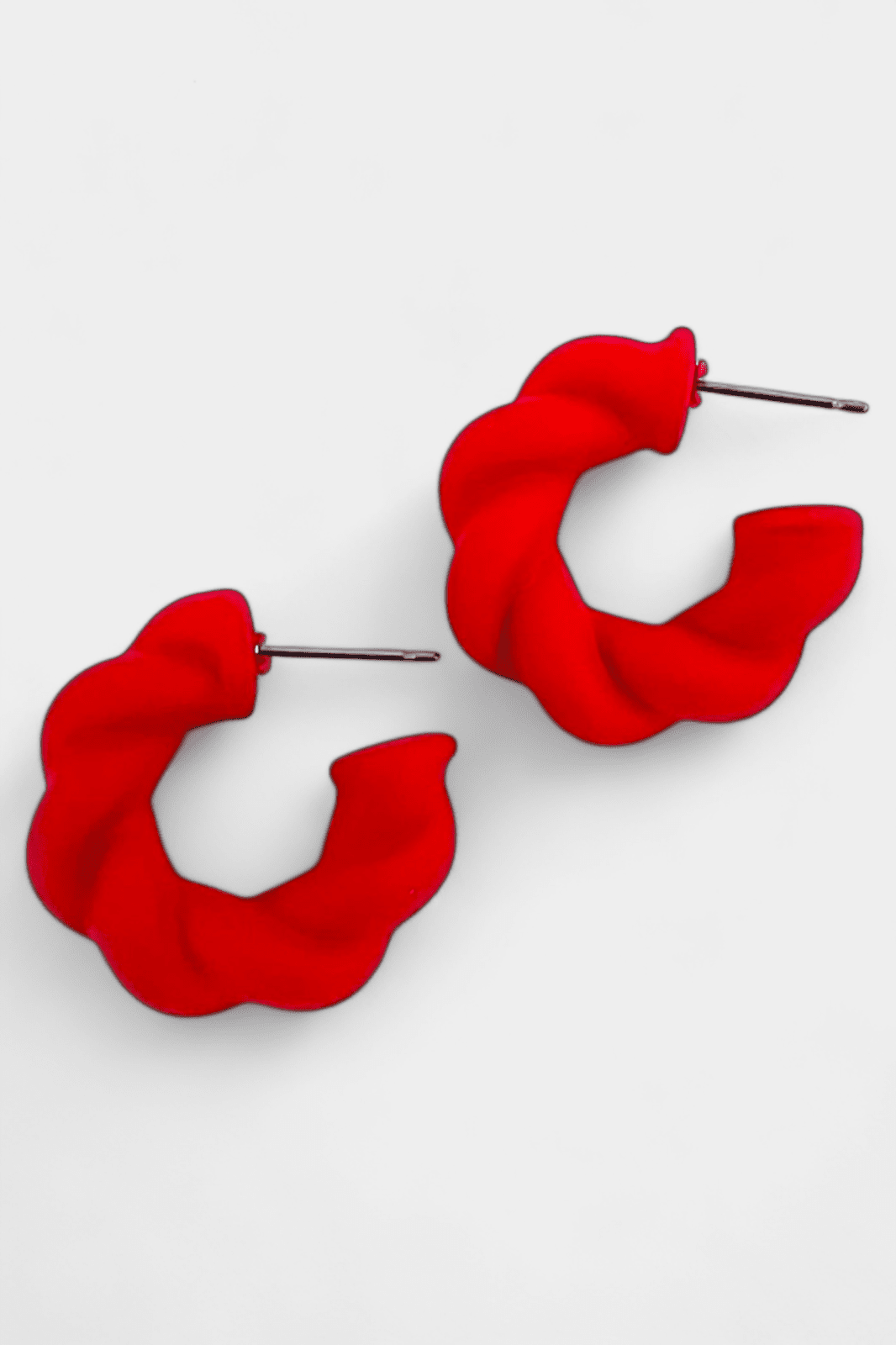 Red Matte Twisted Hoop Earrings