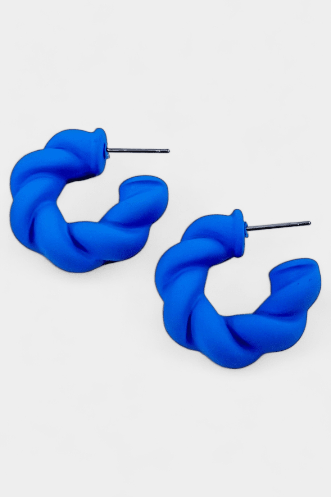 Blue Matte Twisted Hoop Earrings