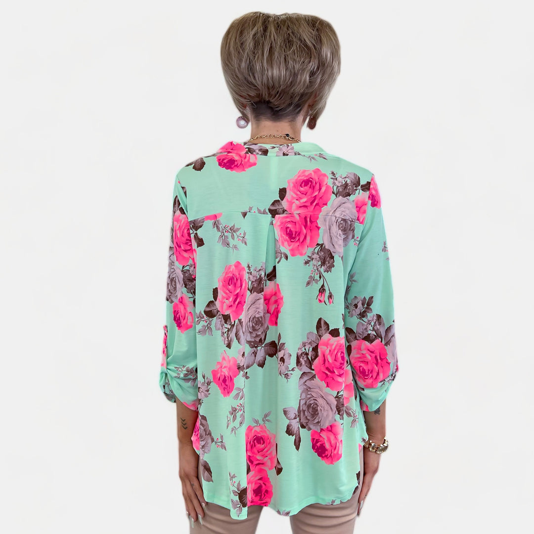 Mint Floral Lizzy Top