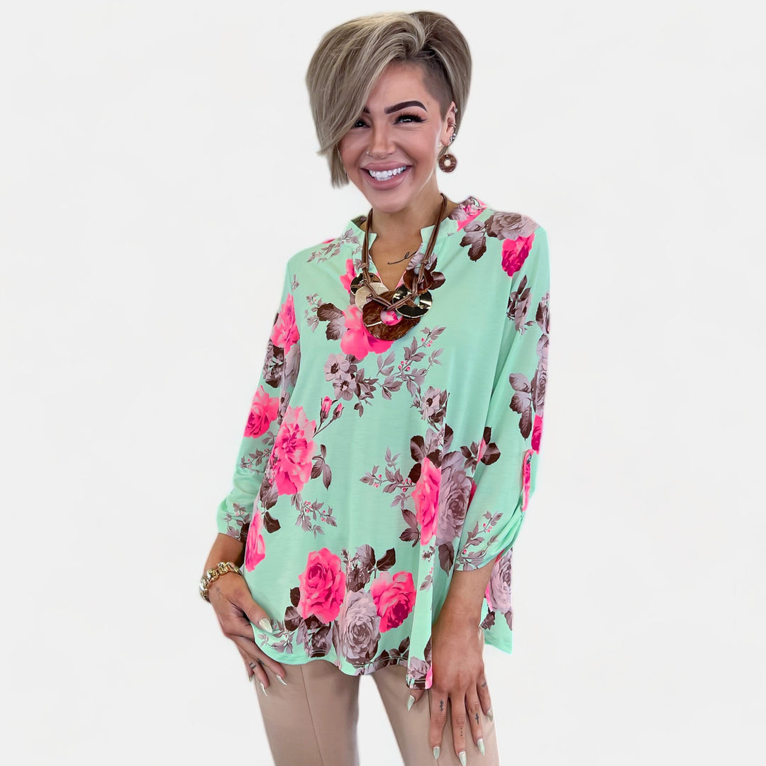 Mint Floral Lizzy Top