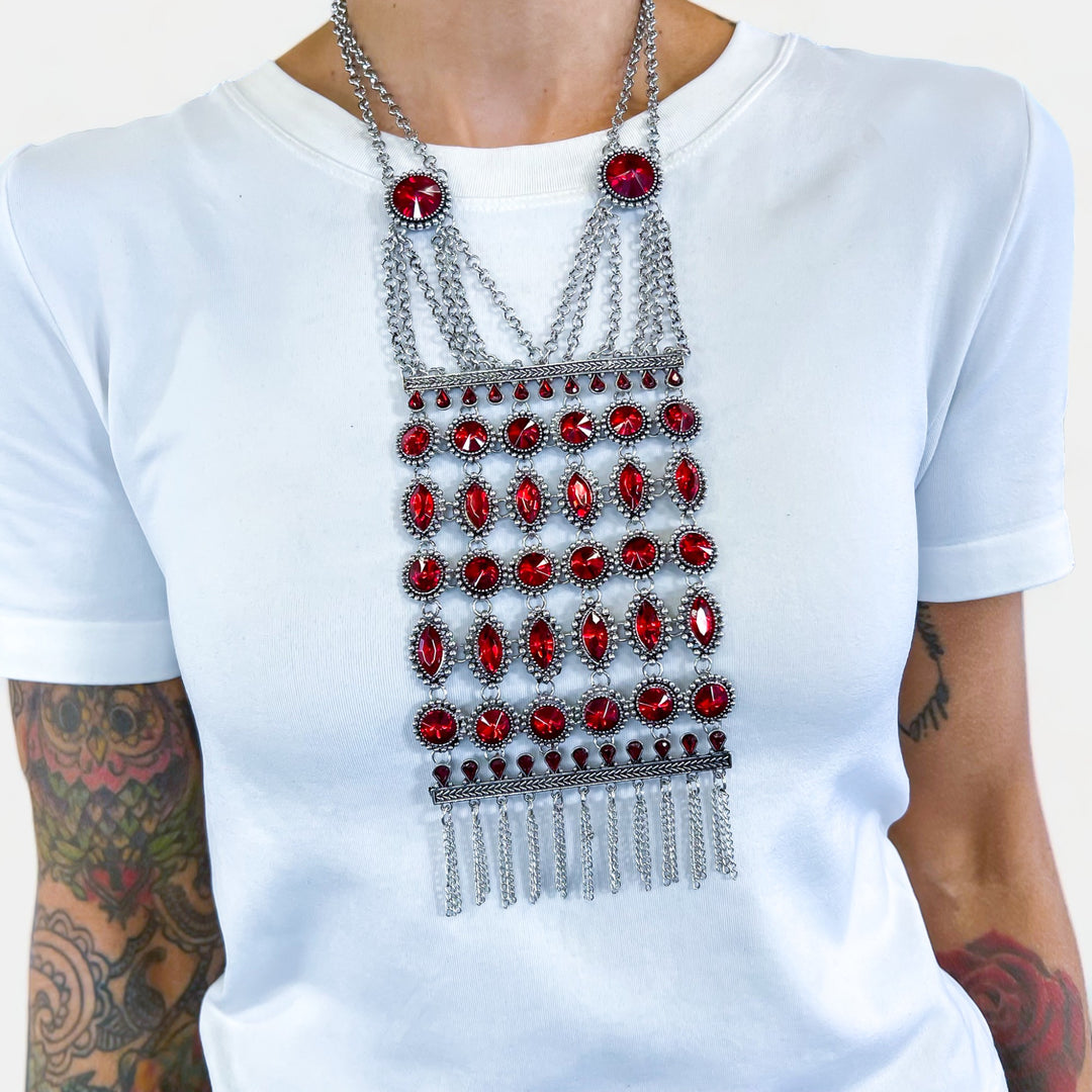 Red Crystal Statement Necklace Set