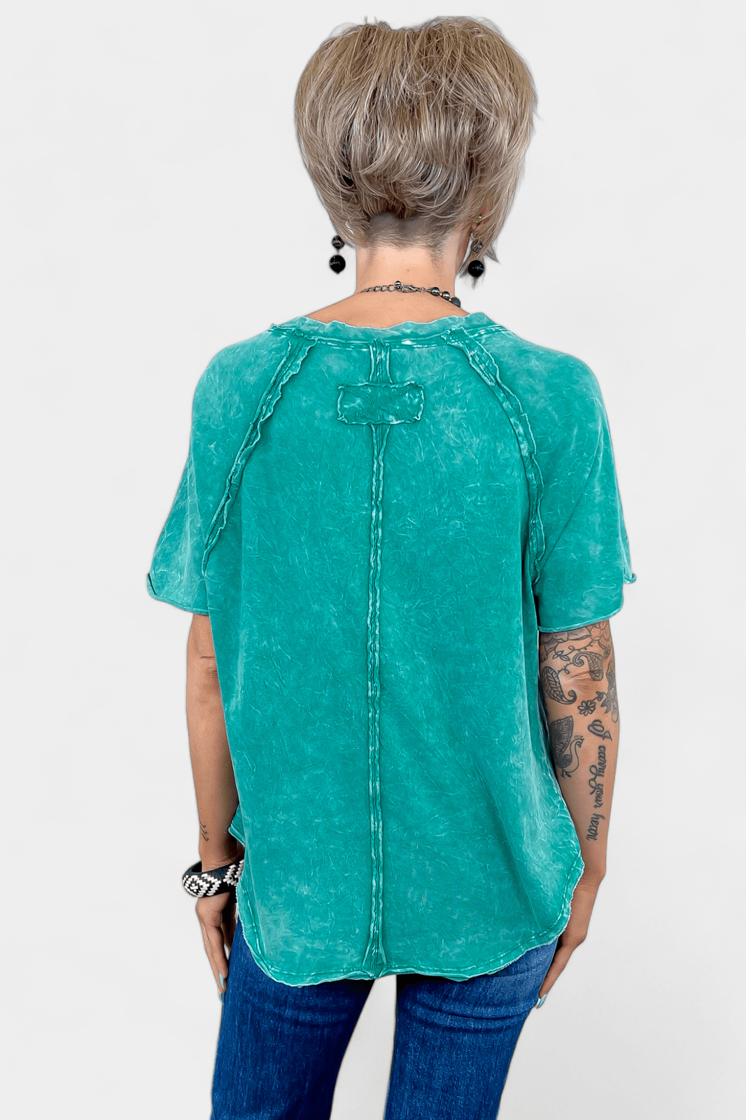 Green Acid Wash Raglan Sleeve T-Shirt