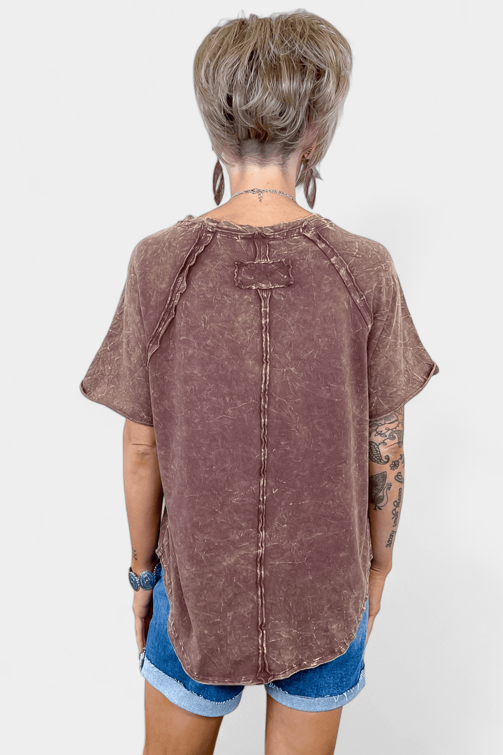 Brown Acid Wash Raglan Sleeve T-Shirt