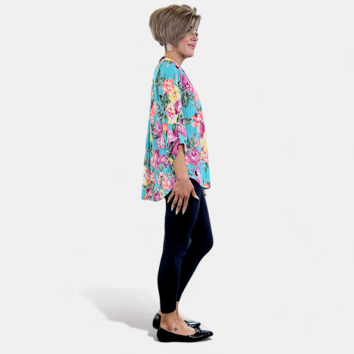Turquoise Floral Lizzy Top