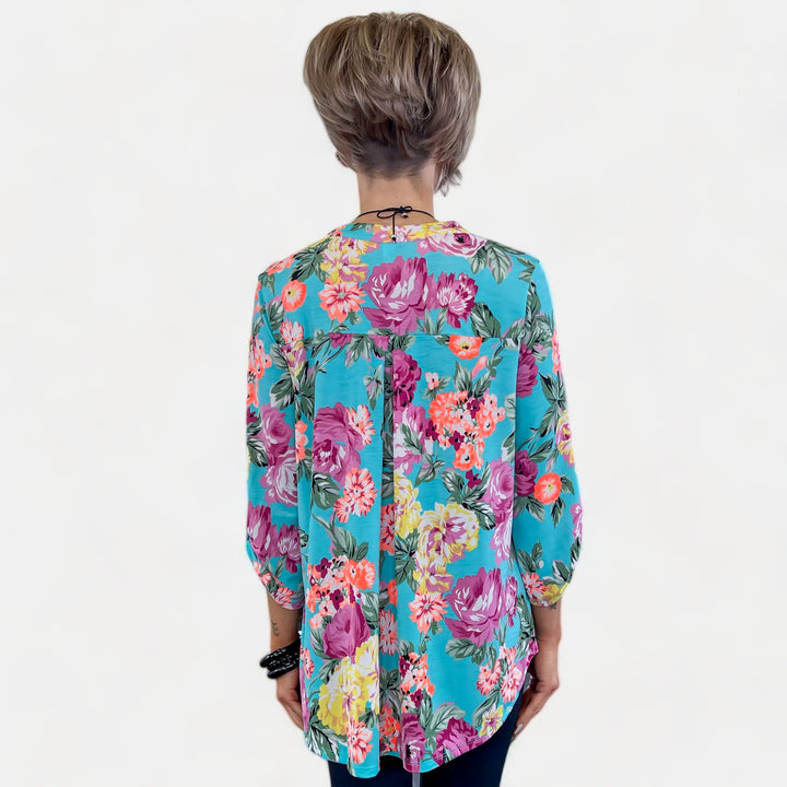 Turquoise Floral Lizzy Top