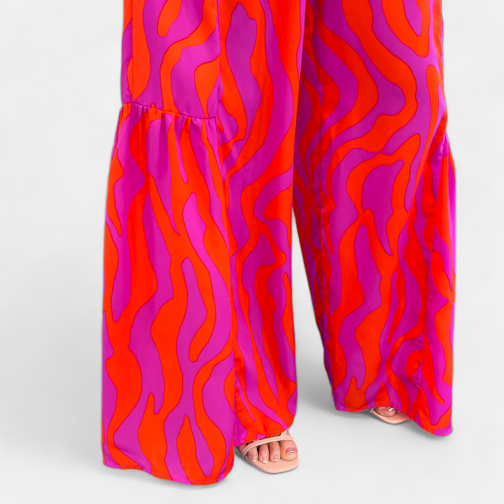 Orange & Pink Wavy Abstract Ruffle Pants