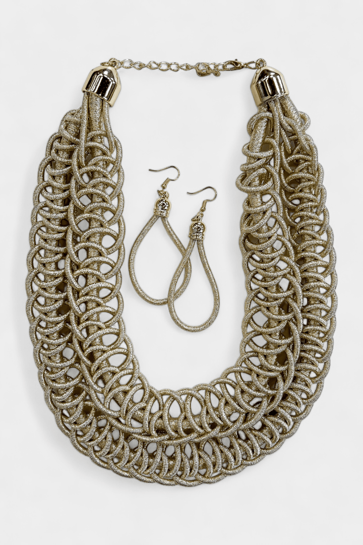 Gold Braided Rope Necklace Set