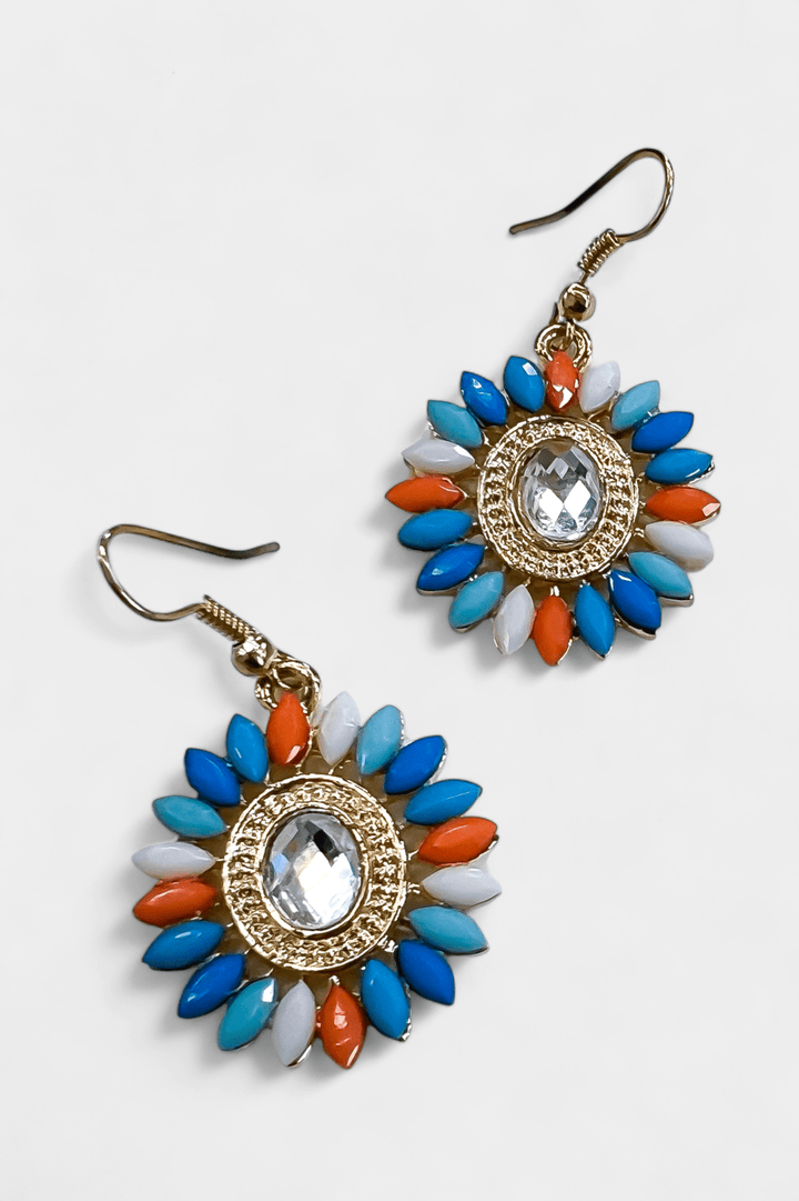 Blue & Orange Crystal Flower Necklace Set