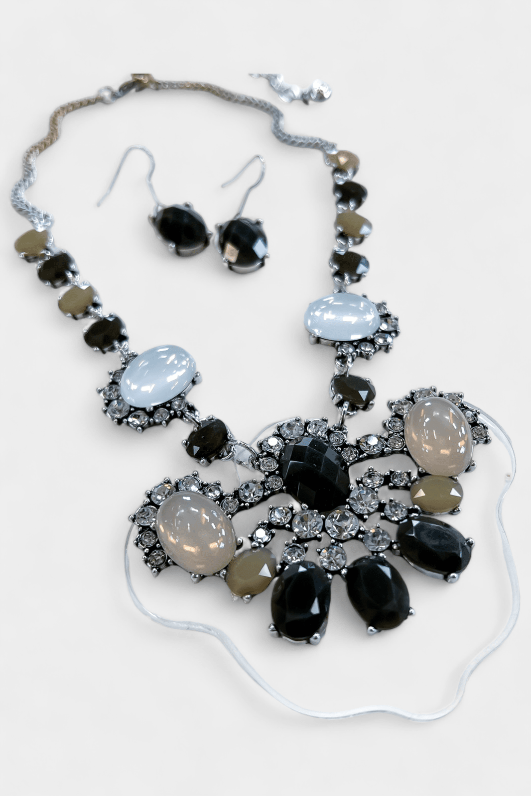 Black Crystal Jeweled Necklace Set