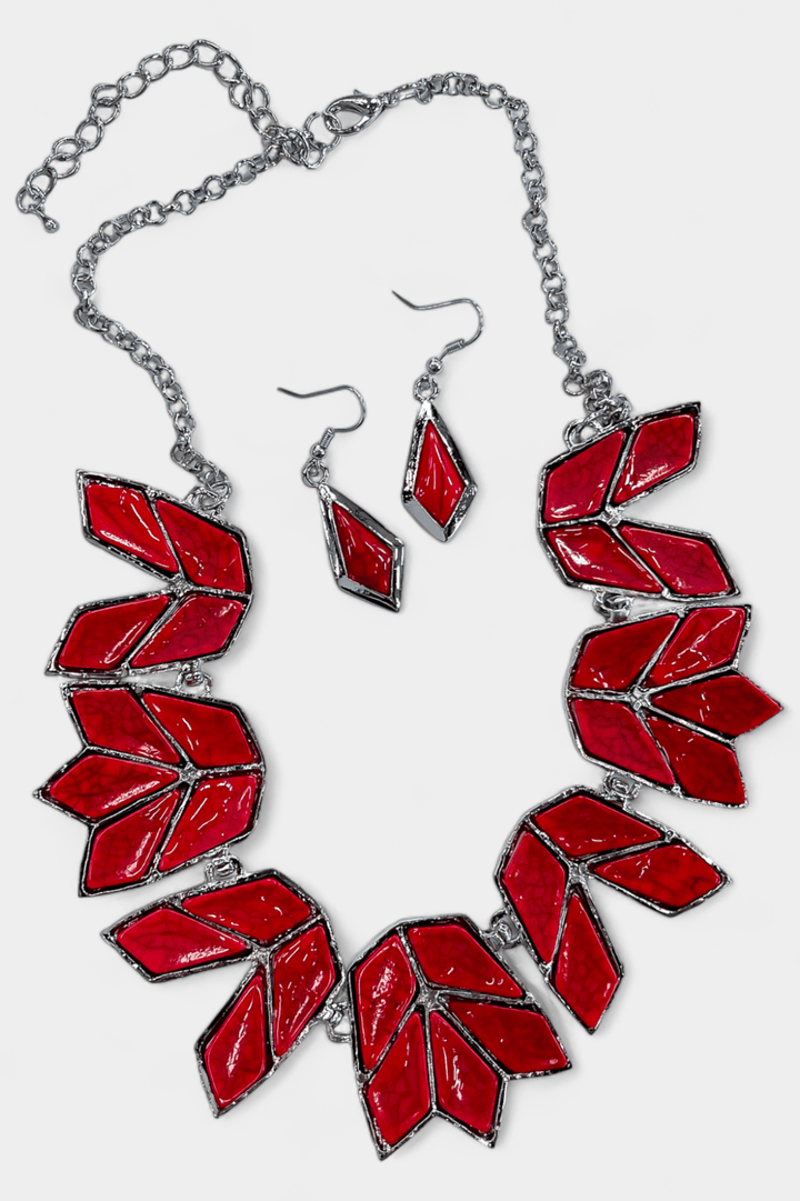 Red Cutout Statement Necklace Set