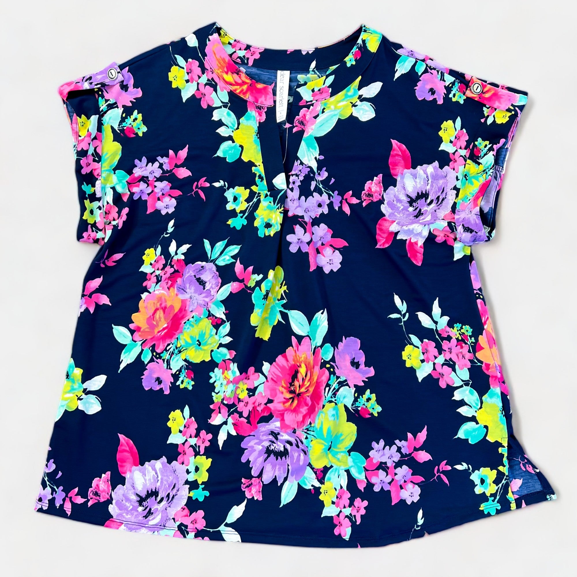 Navy Floral Lizzy Short Sleeve Top