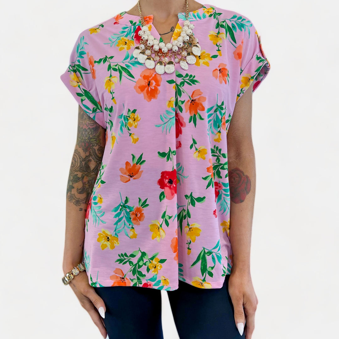 Blush Floral Lizzy Short Sleeve Top