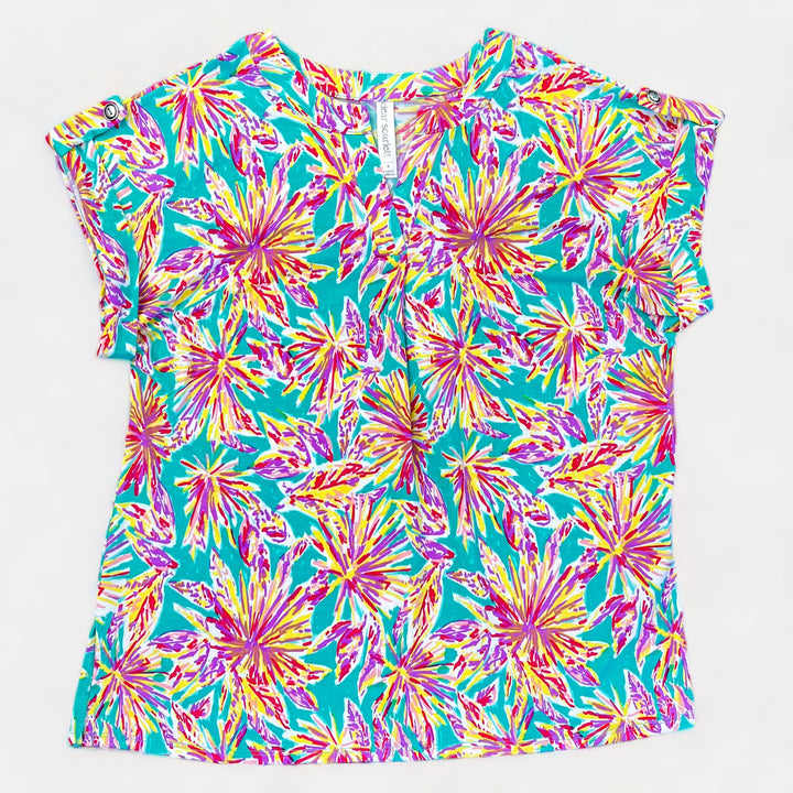 Emerald Multi Floral Lizzy Short Sleeve Top