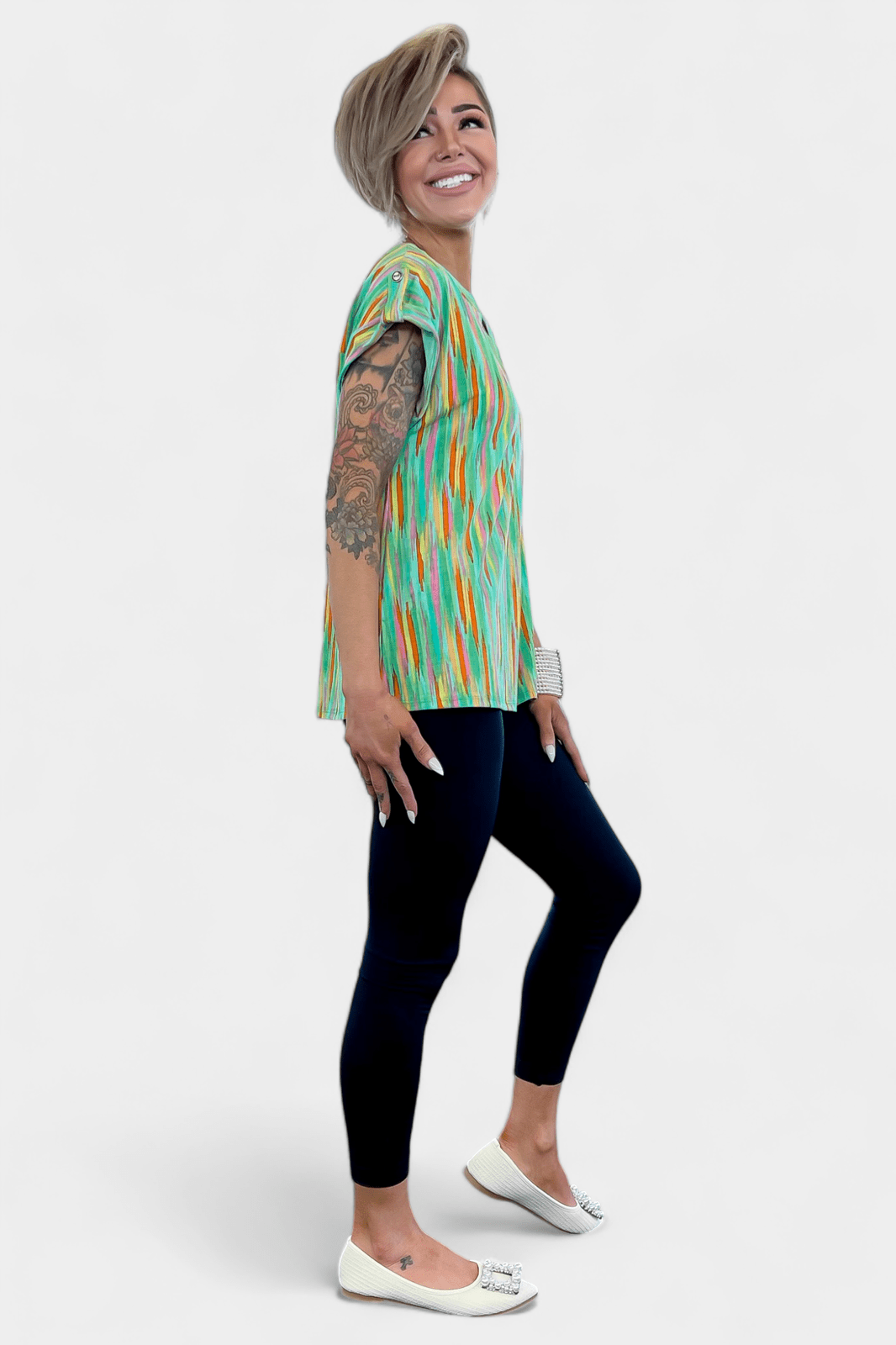 Emerald Multi Abstract Lizzy Short Sleeve Top [NO RETURNS]