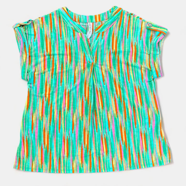 Emerald Multi Abstract Lizzy Short Sleeve Top