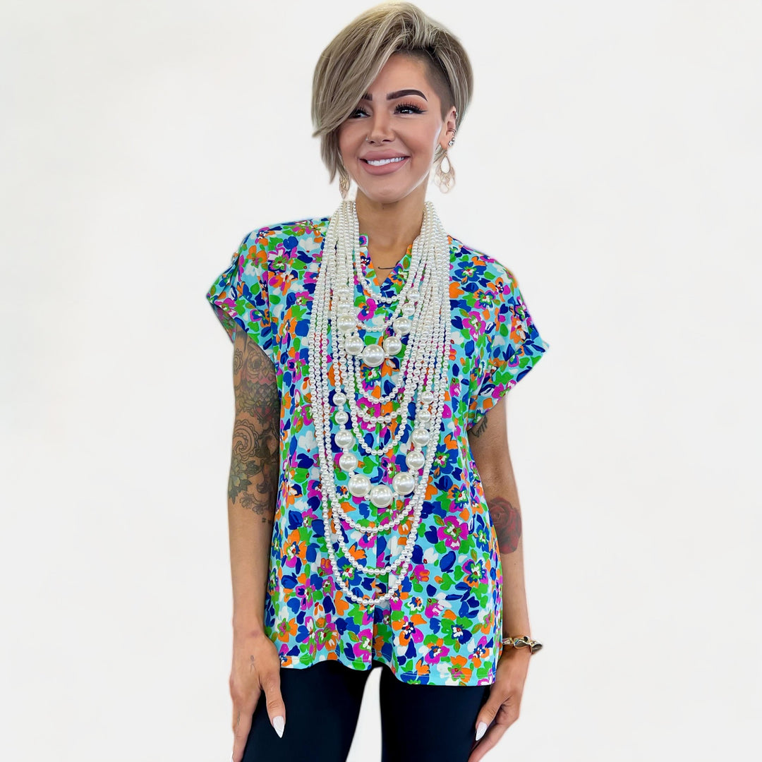 Mint Multi Abstract Lizzy Short Sleeve Top