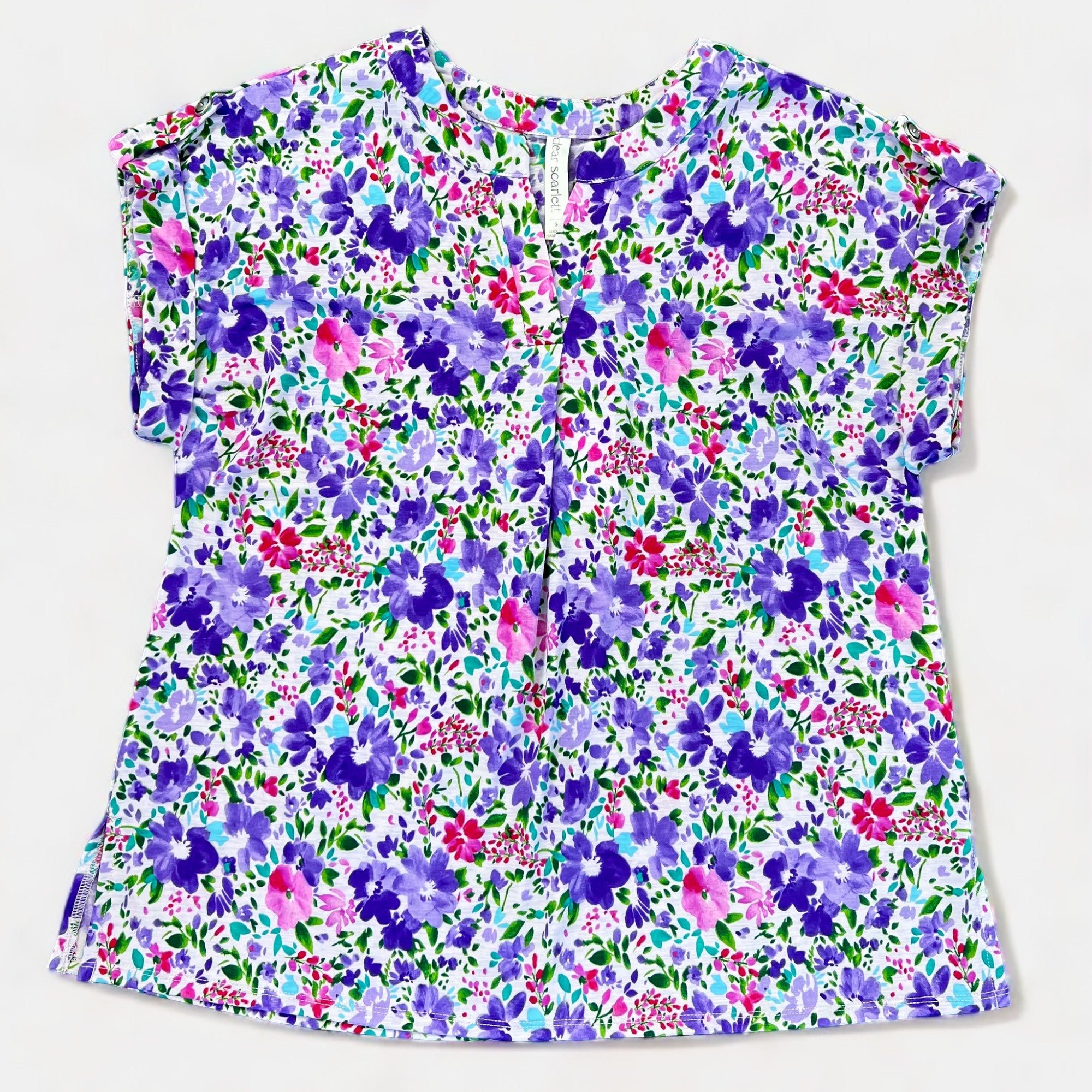 Lavender Multi Floral Lizzy Short Sleeve Top