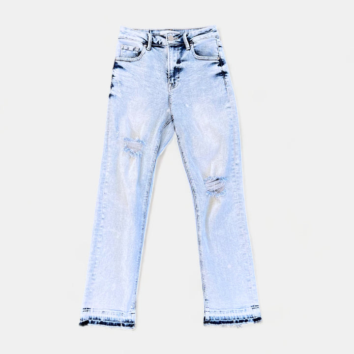 Light Acid High Waist Straight Crop Jeans