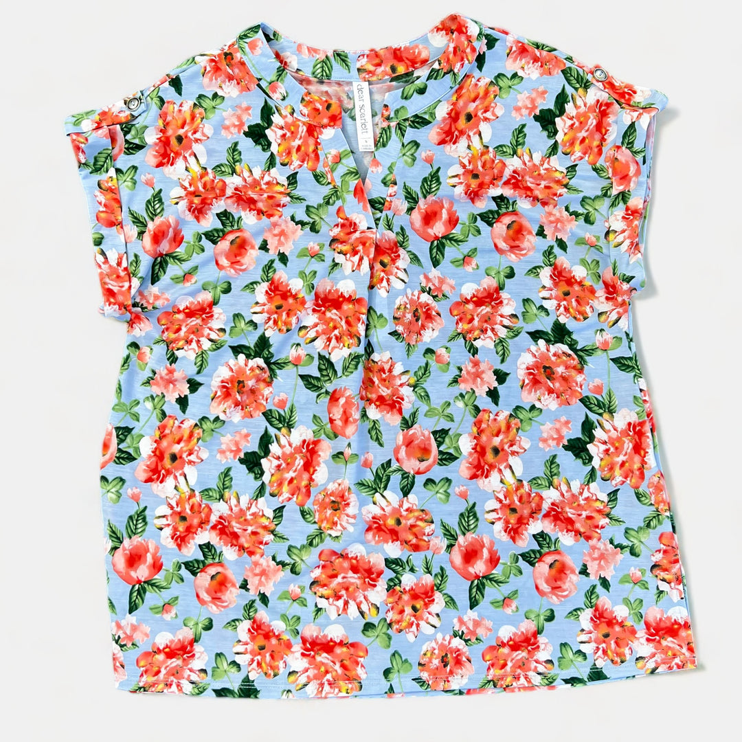 Blue Multi Floral Lizzy Short Sleeve Top
