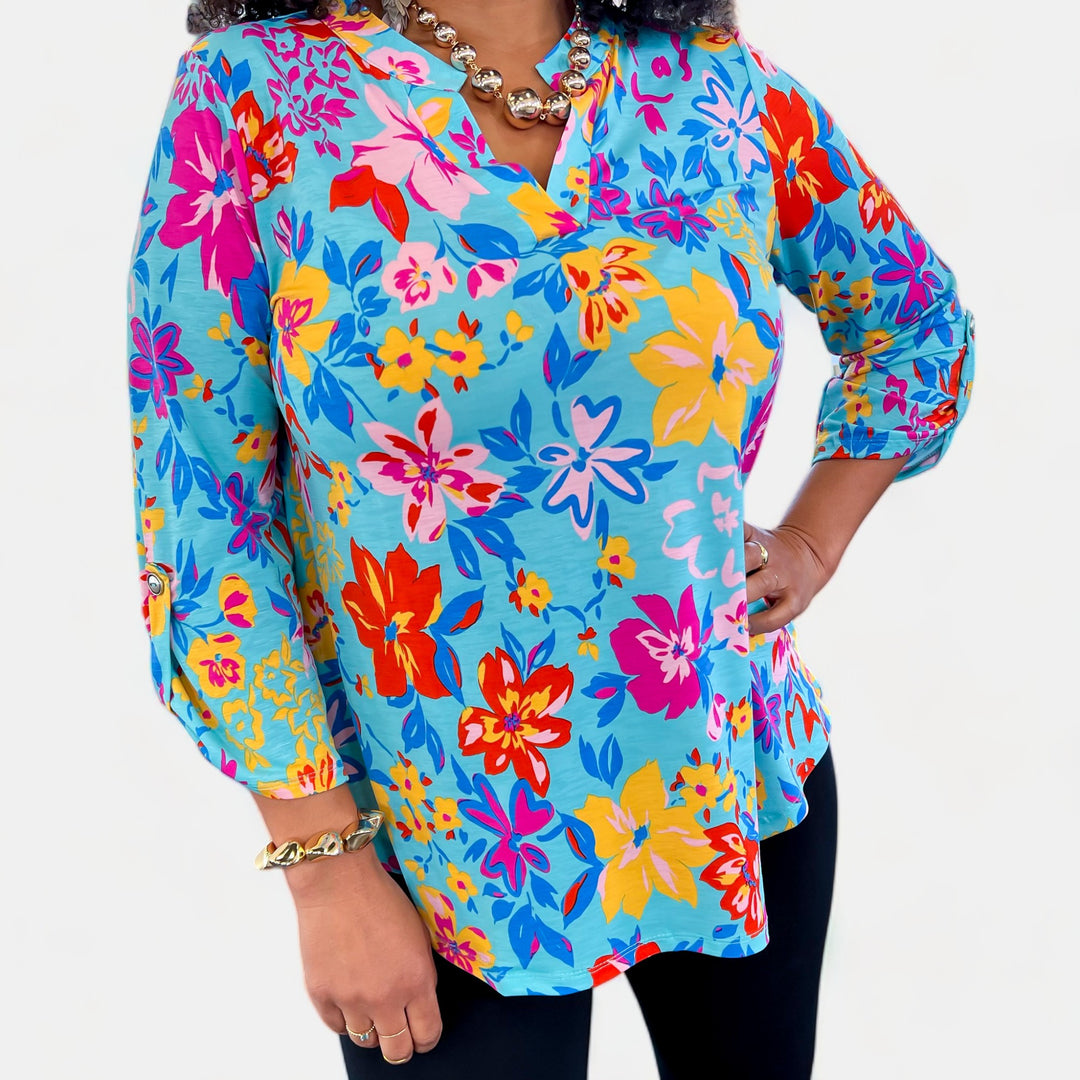 Blue Multi Floral Lizzy Top