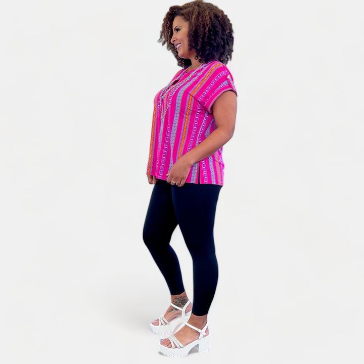 Hot Pink Stripe Lizzy Short Sleeve Top