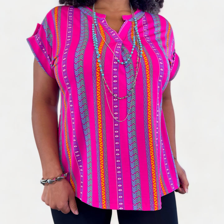 Hot Pink Stripe Lizzy Short Sleeve Top