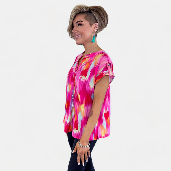 Hot Pink Abstract Lizzy Short Sleeve Top