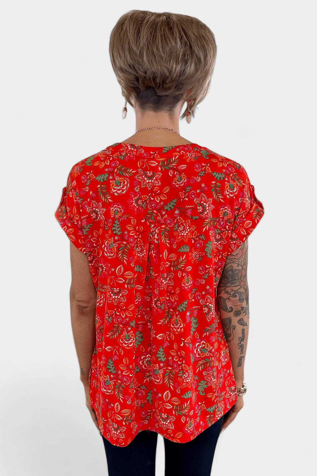 Red Floral Lizzy Short Sleeve Top