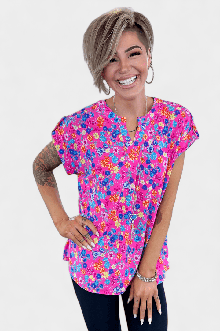 Pink Multi Floral Lizzy Short Sleeve Top