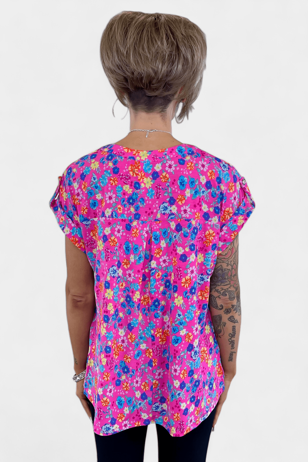 Pink Multi Floral Lizzy Short Sleeve Top