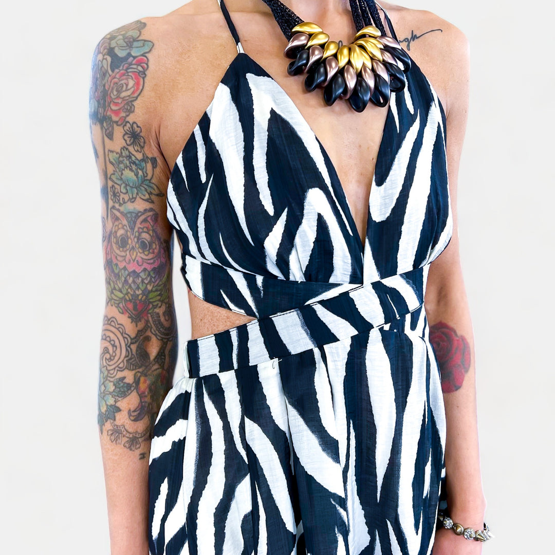 Black Zebra Boho Maxi Dress
