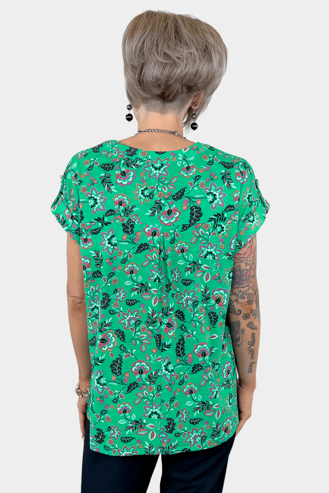 Green Floral Lizzy Short Sleeve Top