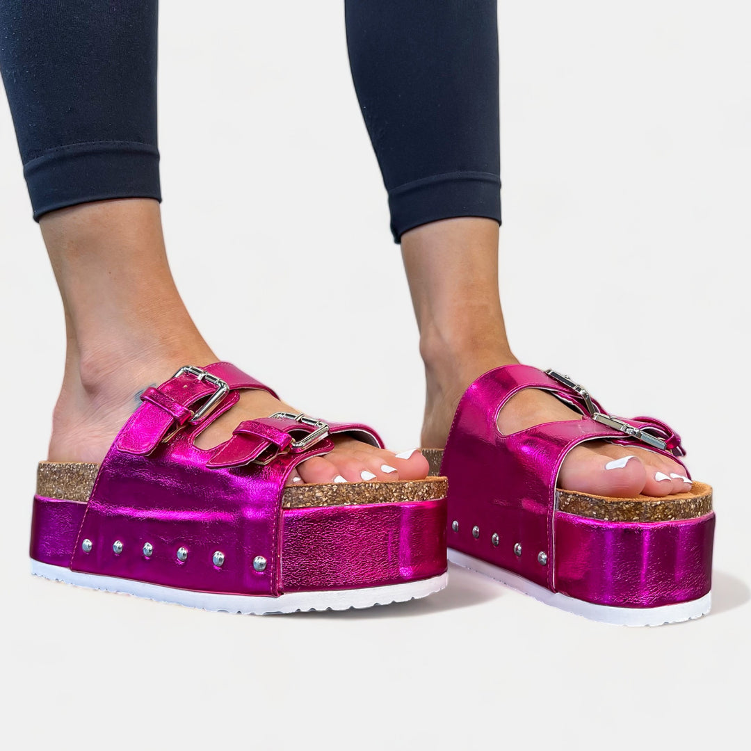 Fuchsia Metallic Platform Sandals