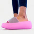 Pink Rhinestone Slip On Platform Sandals