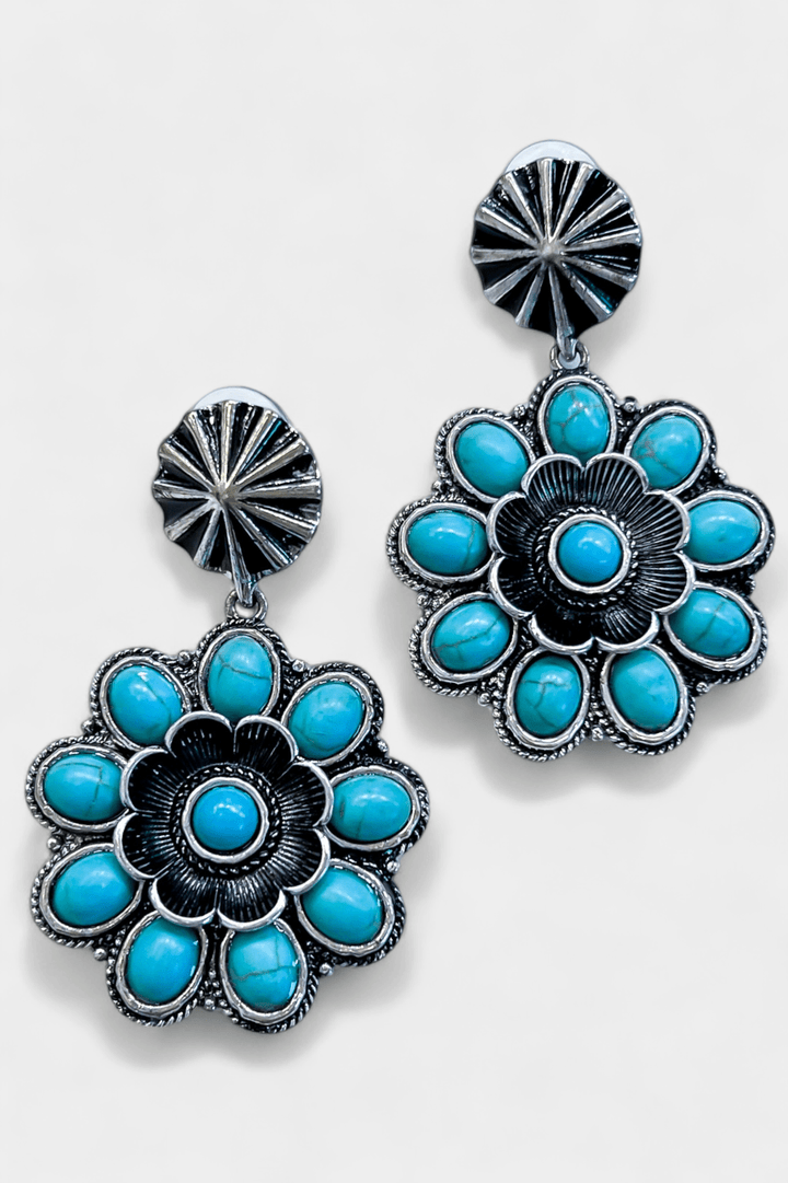 Turquoise Gemstone Flower Earrings