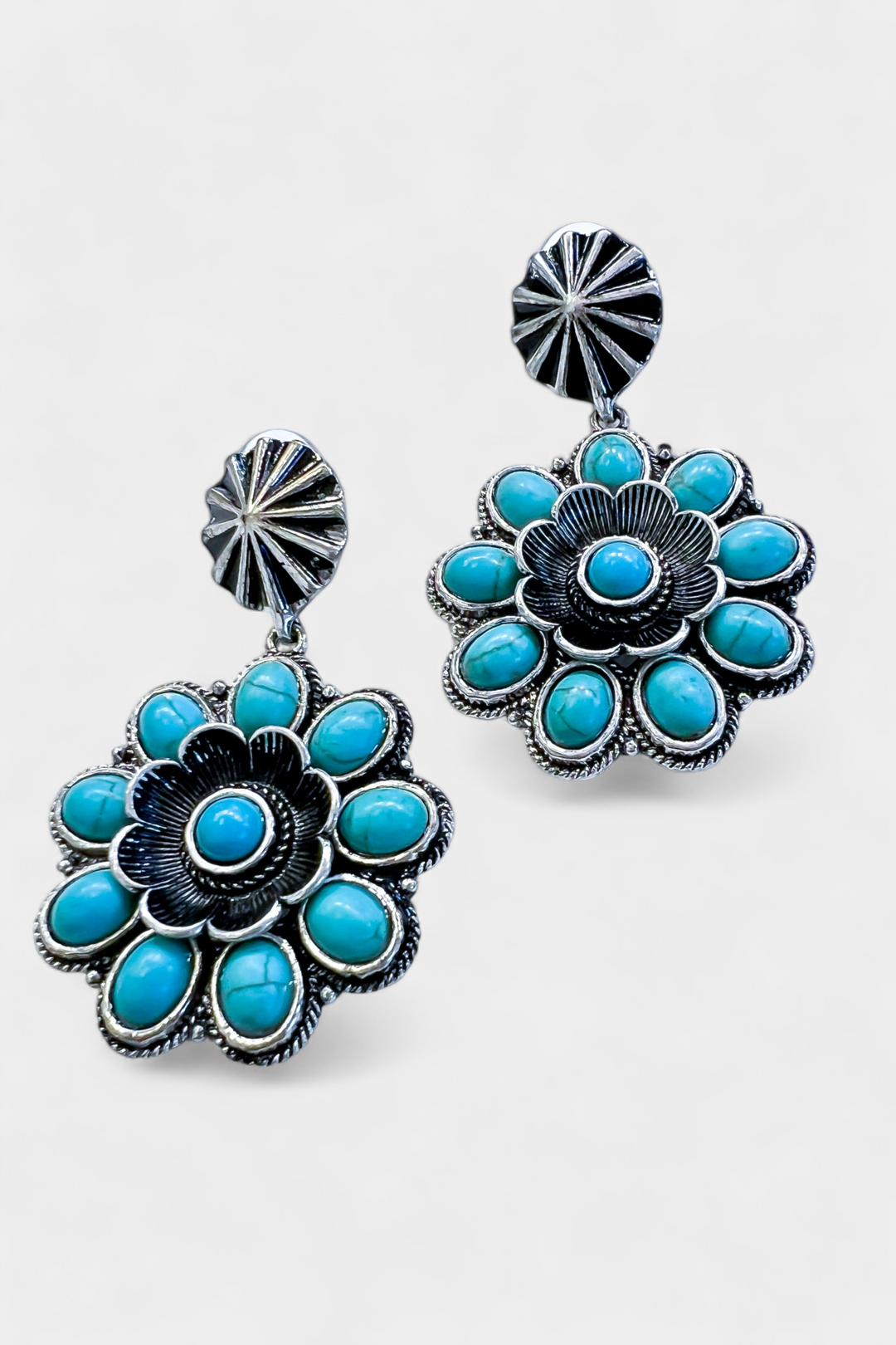 Turquoise Gemstone Flower Earrings