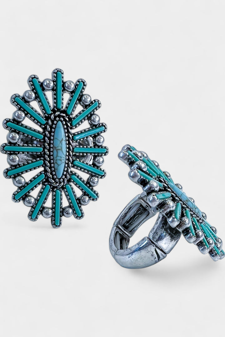 Turquoise Concho Flower Stretch Ring