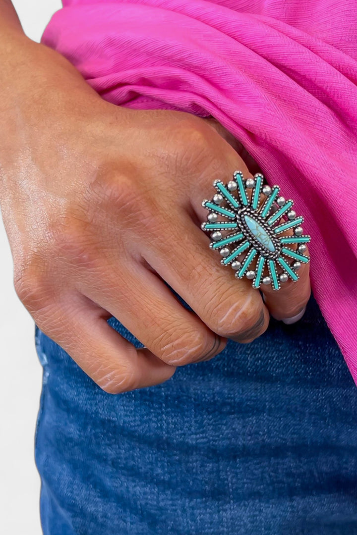 Turquoise Concho Flower Stretch Ring