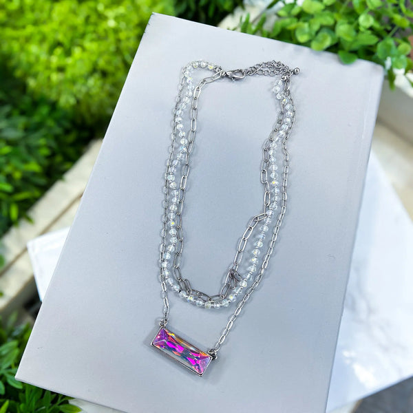 Glass Bar Necklace | Silver AB Blandice Jewelry