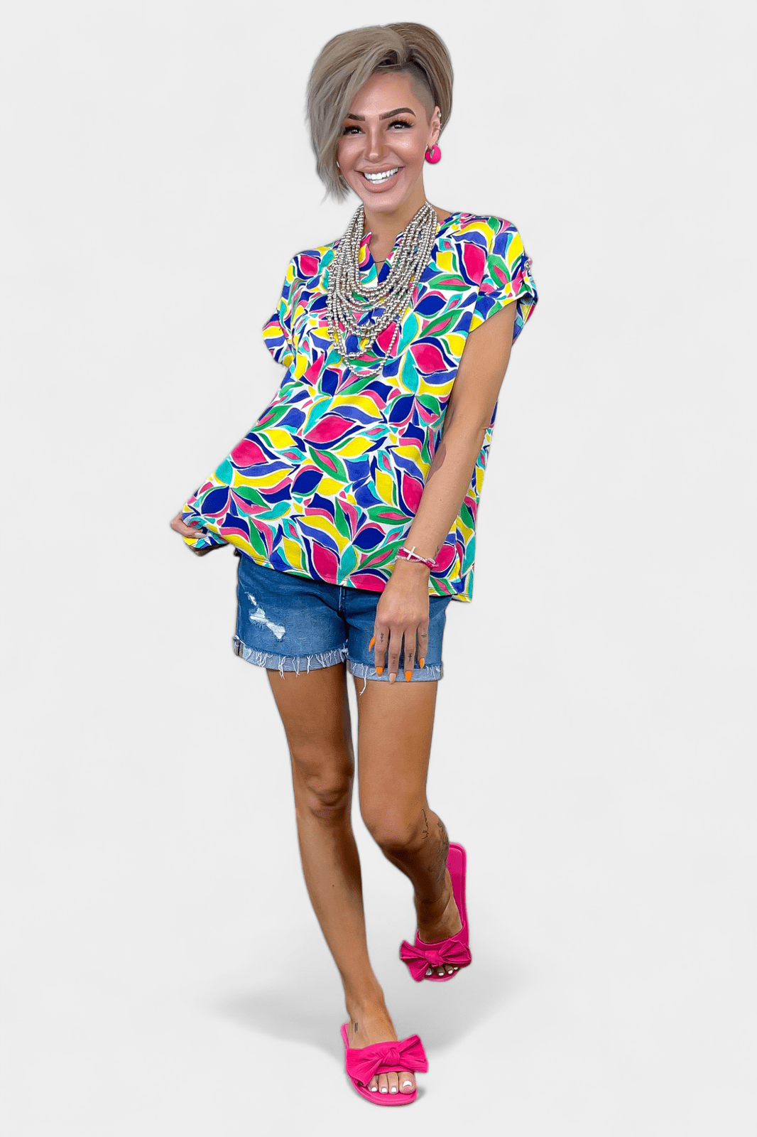 Royal Multi Abstract Lizzy Short Sleeve Top